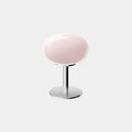 Dimmable macaron glass table lamp with a pastel pink shade and sleek metallic base, perfect for eye-friendly lighting.