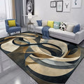 Abstract swirl rug in a modern living room adds stylish comfort with geometric design and soft flannel texture.